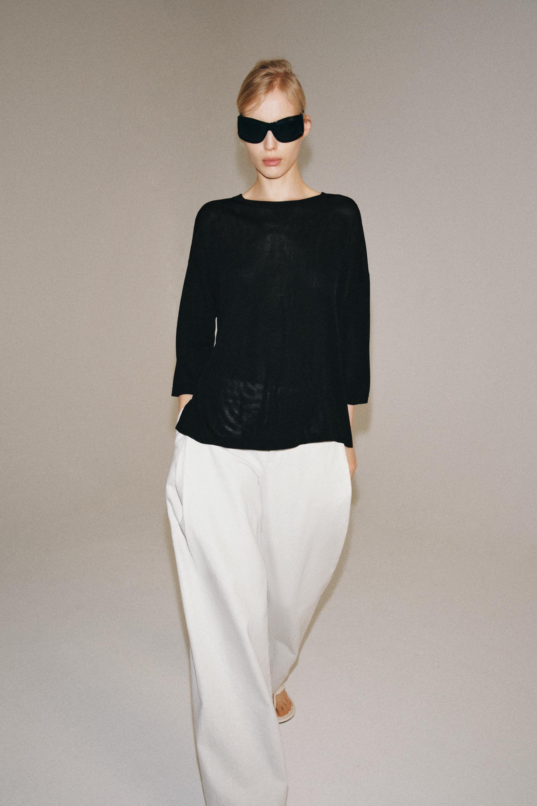 ELBOW-LENGTH SLEEVE KNIT TOP
